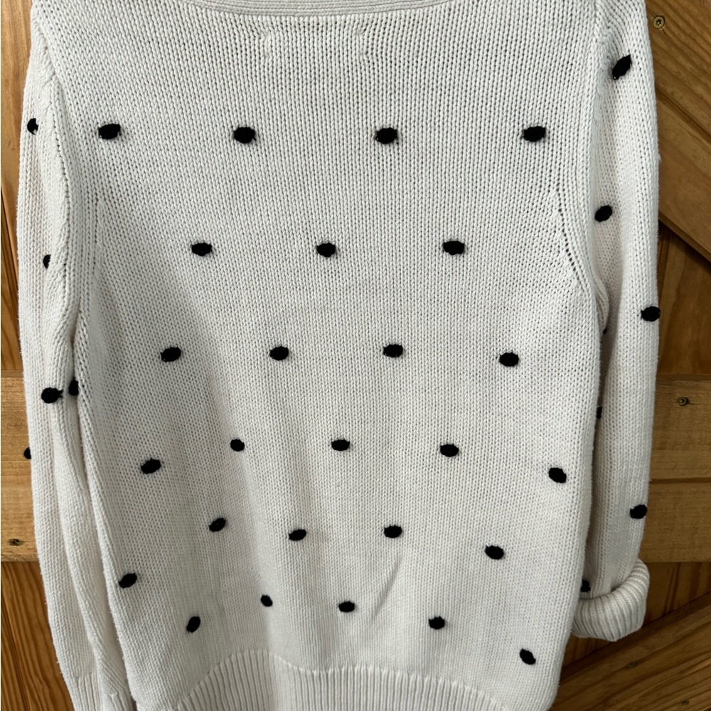 Loft sweater with embroidered polka dots poms